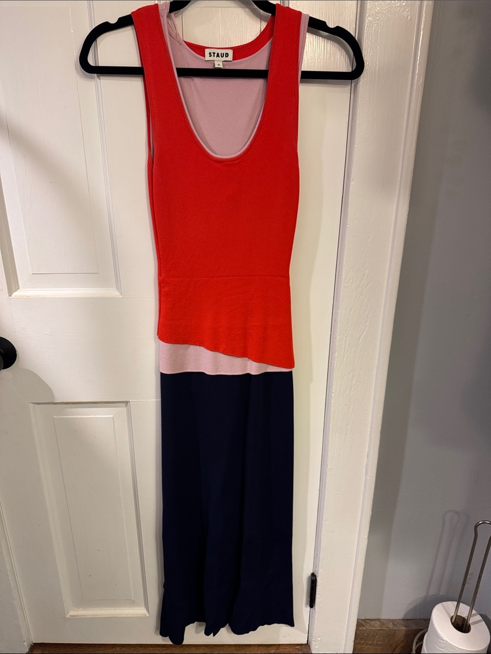 STAUD Red, Pink & Navy Sleeveless Colorblock Tank Maxi